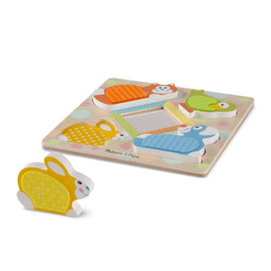 First Play Wooden Touch and Feel Puzzle Peek-a-Boo Pets With Mirror